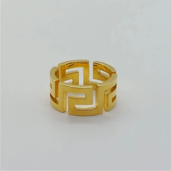 NWT VERSACE La Greca Golden Metal Ring
